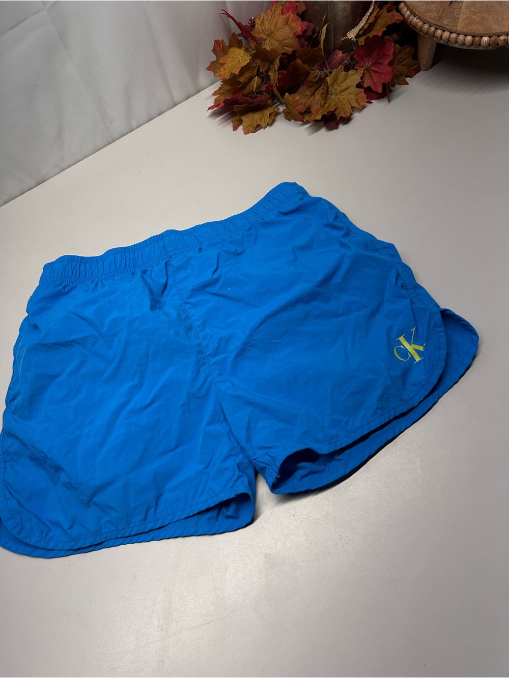 Calvin Klein Electric Blue Athletic Shorts with Lime CK Logo